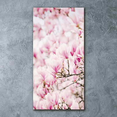 Cuadro de metacrilato moderno efecto cristal vertical flores de magnolia