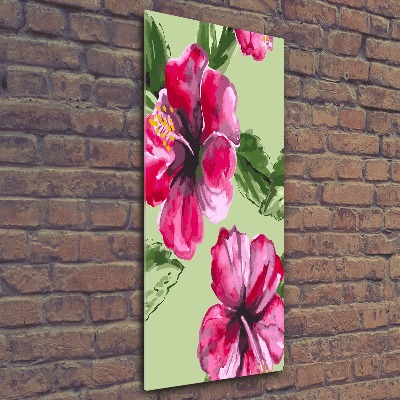 Cuadro de metacrilato moderno efecto cristal vertical flores hawaianas