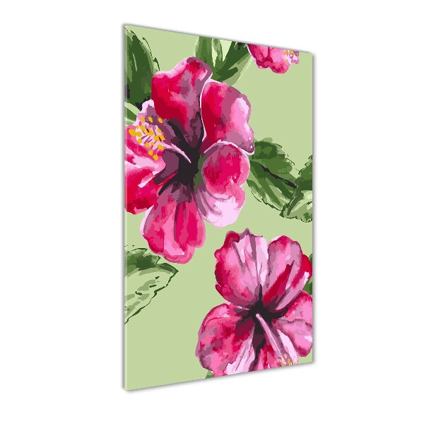 Cuadro de metacrilato moderno efecto cristal vertical flores hawaianas