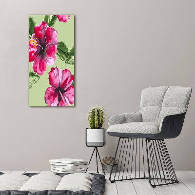 Cuadro de metacrilato moderno efecto cristal vertical flores hawaianas