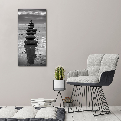 Cuadro decorativo en acrílico brillante vertical Piedras en la playa