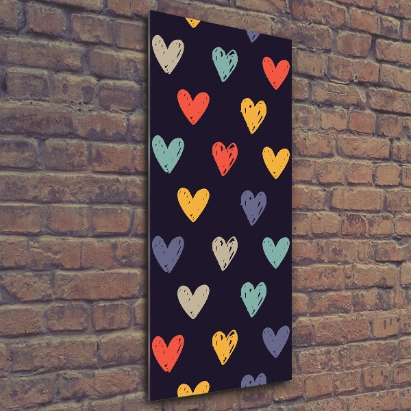 Cuadro de metacrilato vertical Corazones de colores