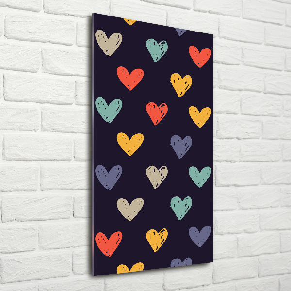 Cuadro de metacrilato vertical Corazones de colores