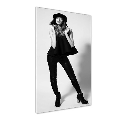 Cuadro decorativo en acrílico brillante vertical Mujer de negro