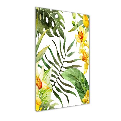 Cuadro de metacrilato moderno efecto cristal vertical flores tropicales