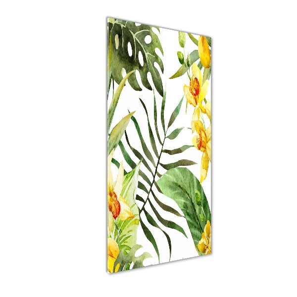 Cuadro de metacrilato moderno efecto cristal vertical flores tropicales