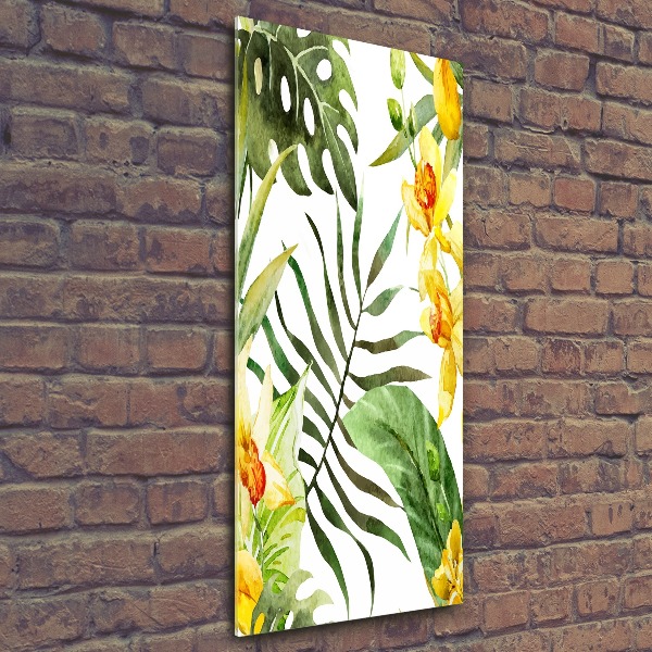 Cuadro de metacrilato moderno efecto cristal vertical flores tropicales