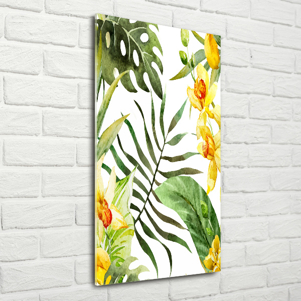 Cuadro de metacrilato moderno efecto cristal vertical flores tropicales