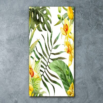 Cuadro de metacrilato moderno efecto cristal vertical flores tropicales