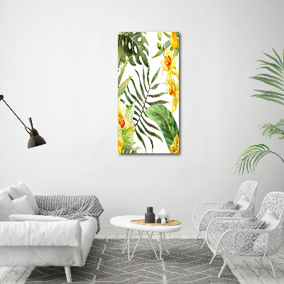 Cuadro de metacrilato moderno efecto cristal vertical flores tropicales