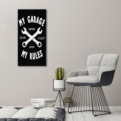 Cuadro decorativo en acrílico brillante vertical Mi garaje