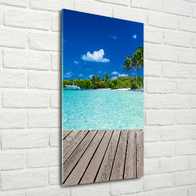 Cuadro decorativo en acrílico brillante vertical Playa tropical