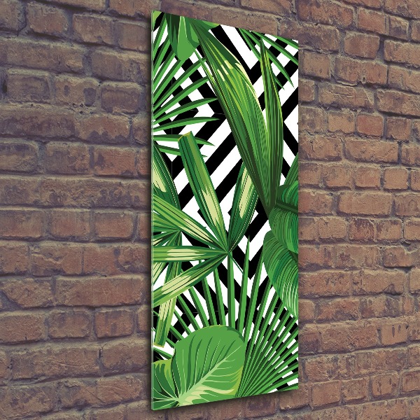 Cuadro decorativo en acrílico brillante vertical hojas tropicales