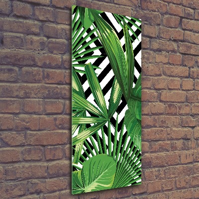 Cuadro decorativo en acrílico brillante vertical hojas tropicales