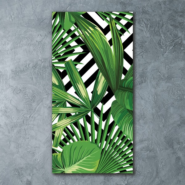 Cuadro decorativo en acrílico brillante vertical hojas tropicales