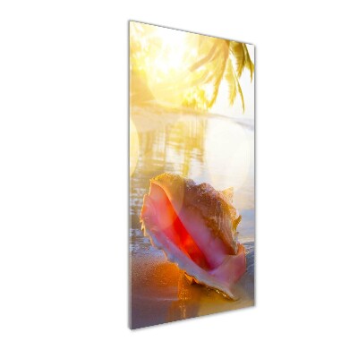 Cuadro decorativo en acrílico brillante vertical Una concha en la playa