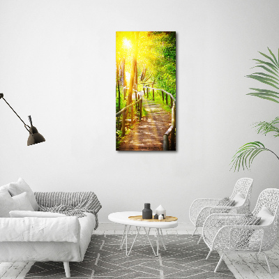 Cuadro de metacrilato moderno efecto cristal vertical Camino en el bosque