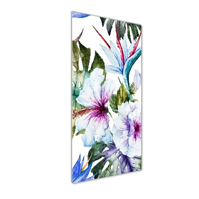 Cuadro de metacrilato moderno efecto cristal vertical flores hawaianas