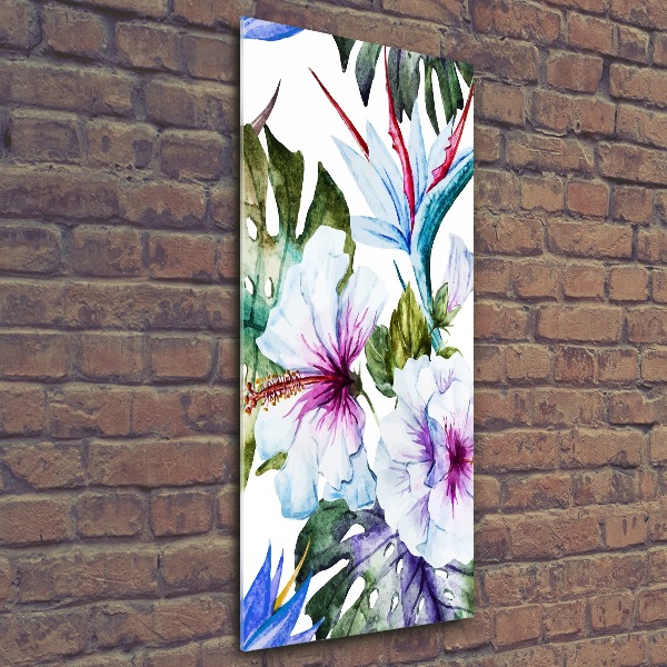 Cuadro de metacrilato moderno efecto cristal vertical flores hawaianas