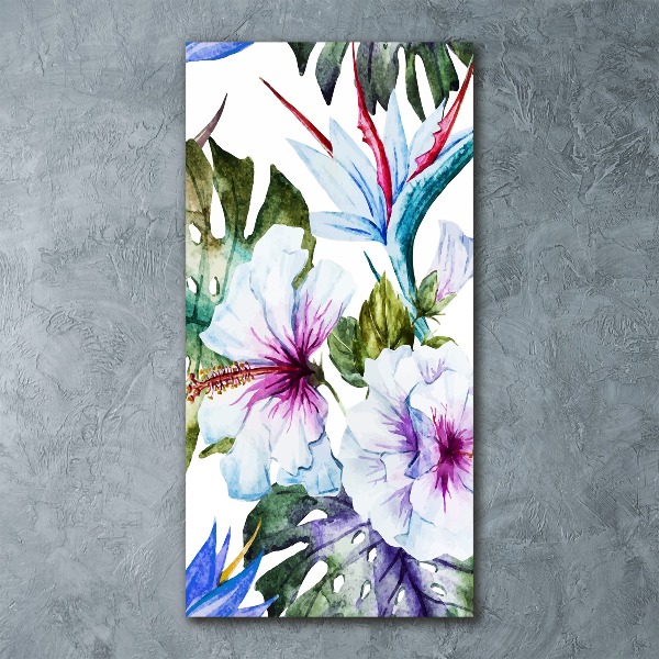 Cuadro de metacrilato moderno efecto cristal vertical flores hawaianas