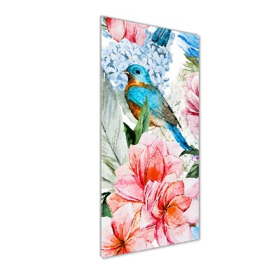 Cuadro decorativo en acrílico brillante vertical Flores y pájaros