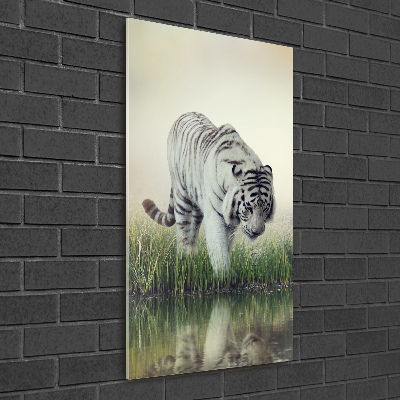 Cuadro decorativo en acrílico brillante vertical Tigre blanco