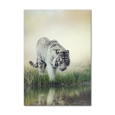 Cuadro decorativo en acrílico brillante vertical Tigre blanco