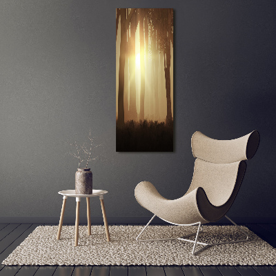 Cuadro de metacrilato moderno efecto cristal vertical Niebla en el bosque