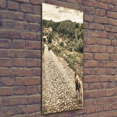 Cuadro de metacrilato moderno efecto cristal vertical Dos perros de la colina