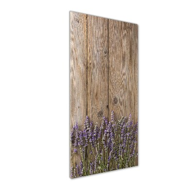 Cuadro de metacrilato moderno efecto cristal vertical Lavanda sobre madera