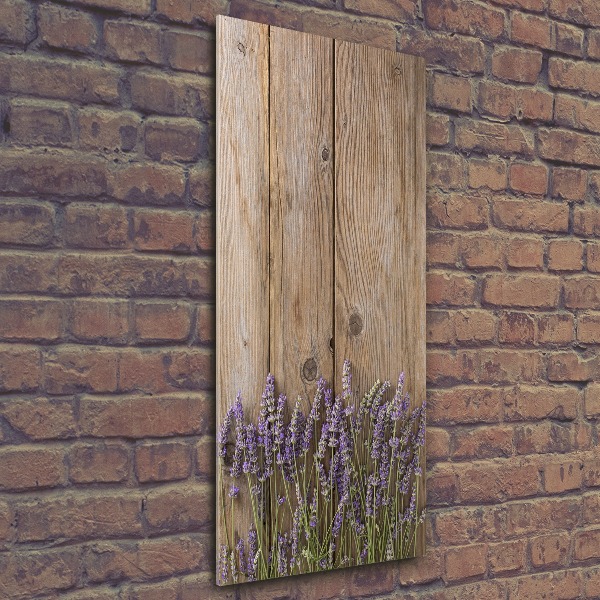 Cuadro de metacrilato moderno efecto cristal vertical Lavanda sobre madera