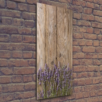 Cuadro de metacrilato moderno efecto cristal vertical Lavanda sobre madera