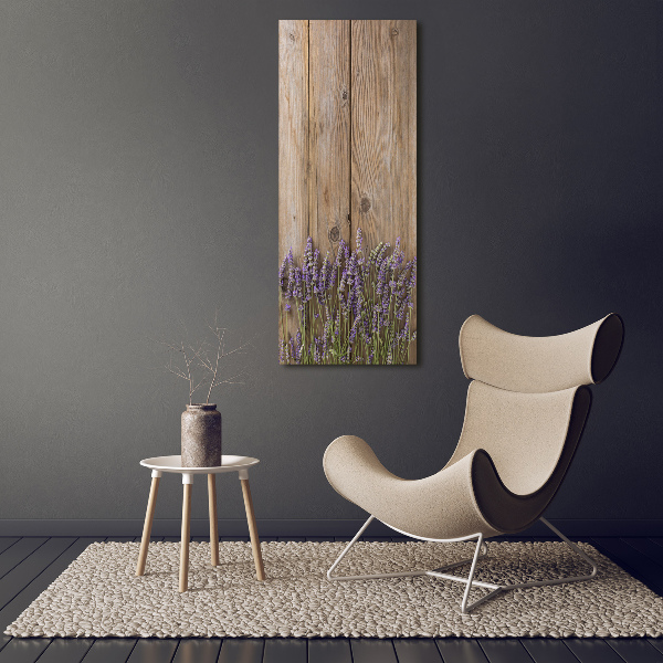 Cuadro de metacrilato moderno efecto cristal vertical Lavanda sobre madera