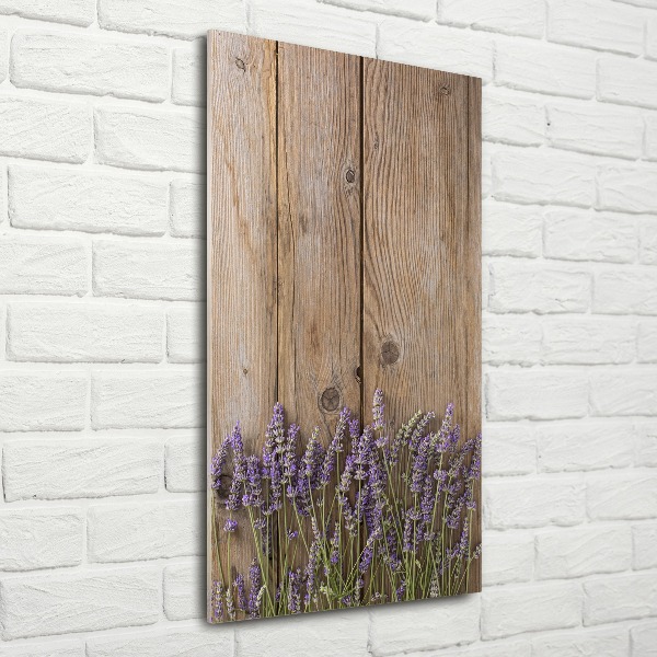 Cuadro de metacrilato moderno efecto cristal vertical Lavanda sobre madera