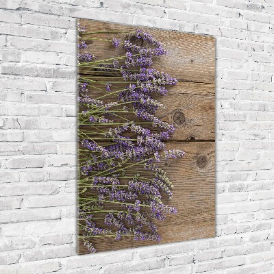 Cuadro de metacrilato moderno efecto cristal vertical Lavanda sobre madera