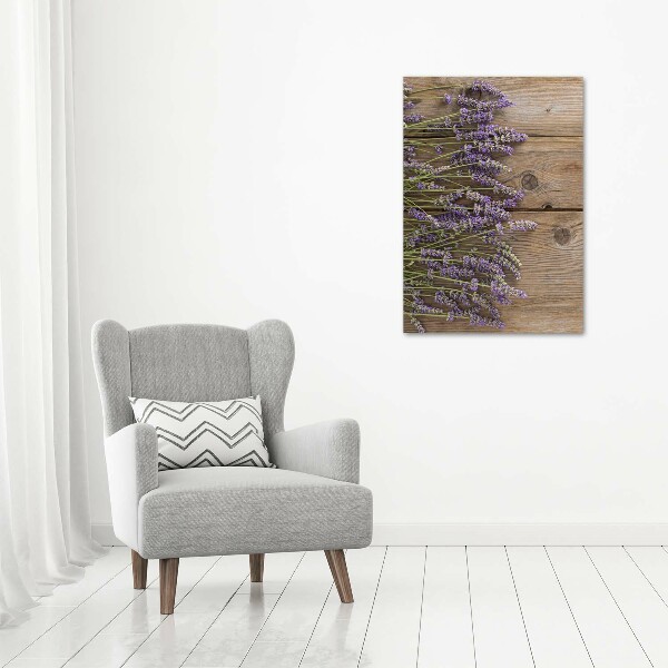Cuadro de metacrilato moderno efecto cristal vertical Lavanda sobre madera