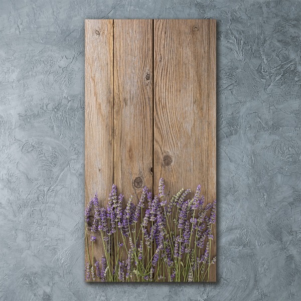 Cuadro de metacrilato moderno efecto cristal vertical Lavanda sobre madera