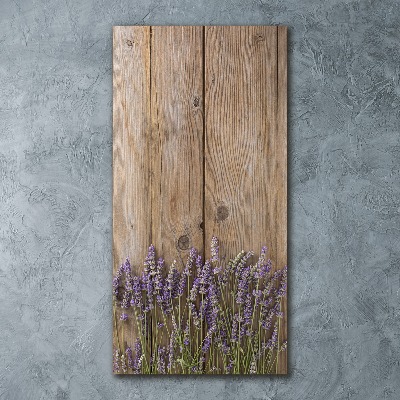 Cuadro de metacrilato moderno efecto cristal vertical Lavanda sobre madera