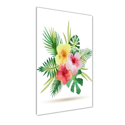 Cuadro de metacrilato moderno efecto cristal vertical flores hawaianas