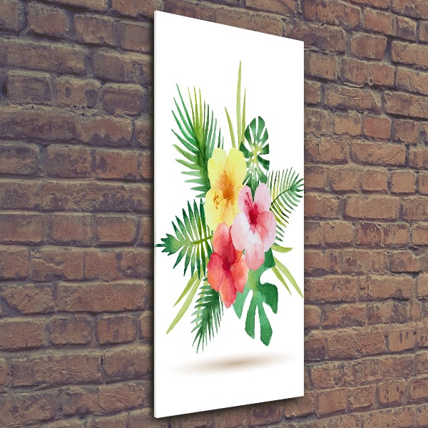 Cuadro de metacrilato moderno efecto cristal vertical flores hawaianas