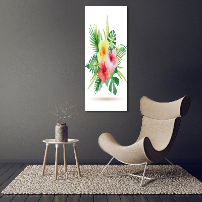Cuadro de metacrilato moderno efecto cristal vertical flores hawaianas
