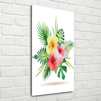Cuadro de metacrilato moderno efecto cristal vertical flores hawaianas