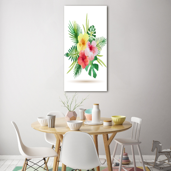 Cuadro de metacrilato moderno efecto cristal vertical flores hawaianas