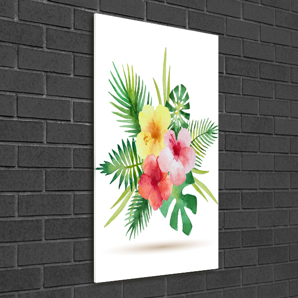 Cuadro de metacrilato moderno efecto cristal vertical flores hawaianas