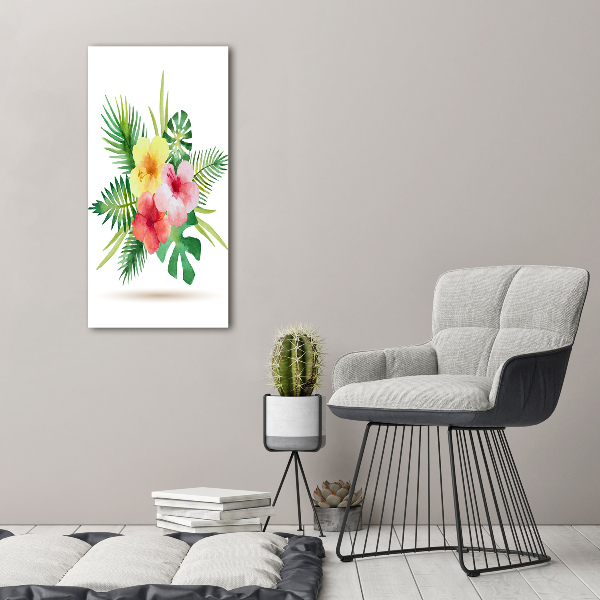 Cuadro de metacrilato moderno efecto cristal vertical flores hawaianas