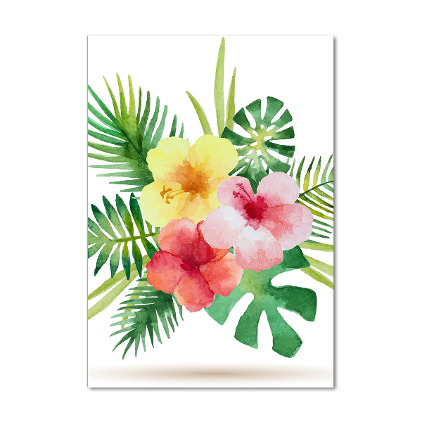 Cuadro de metacrilato moderno efecto cristal vertical flores hawaianas