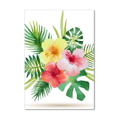 Cuadro de metacrilato moderno efecto cristal vertical flores hawaianas
