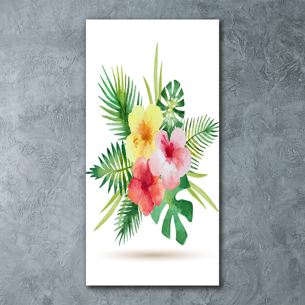 Cuadro de metacrilato moderno efecto cristal vertical flores hawaianas