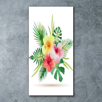 Cuadro de metacrilato moderno efecto cristal vertical flores hawaianas