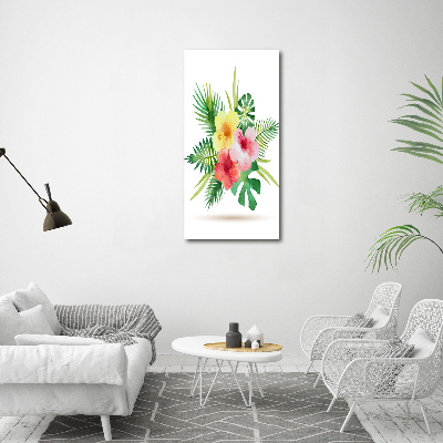 Cuadro de metacrilato moderno efecto cristal vertical flores hawaianas